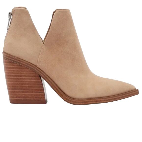 Vince Camuto Gigietta Taupe Ankle Boot Size 11 Suede Pointed Toe Cuban Heel New - Picture 3 of 7